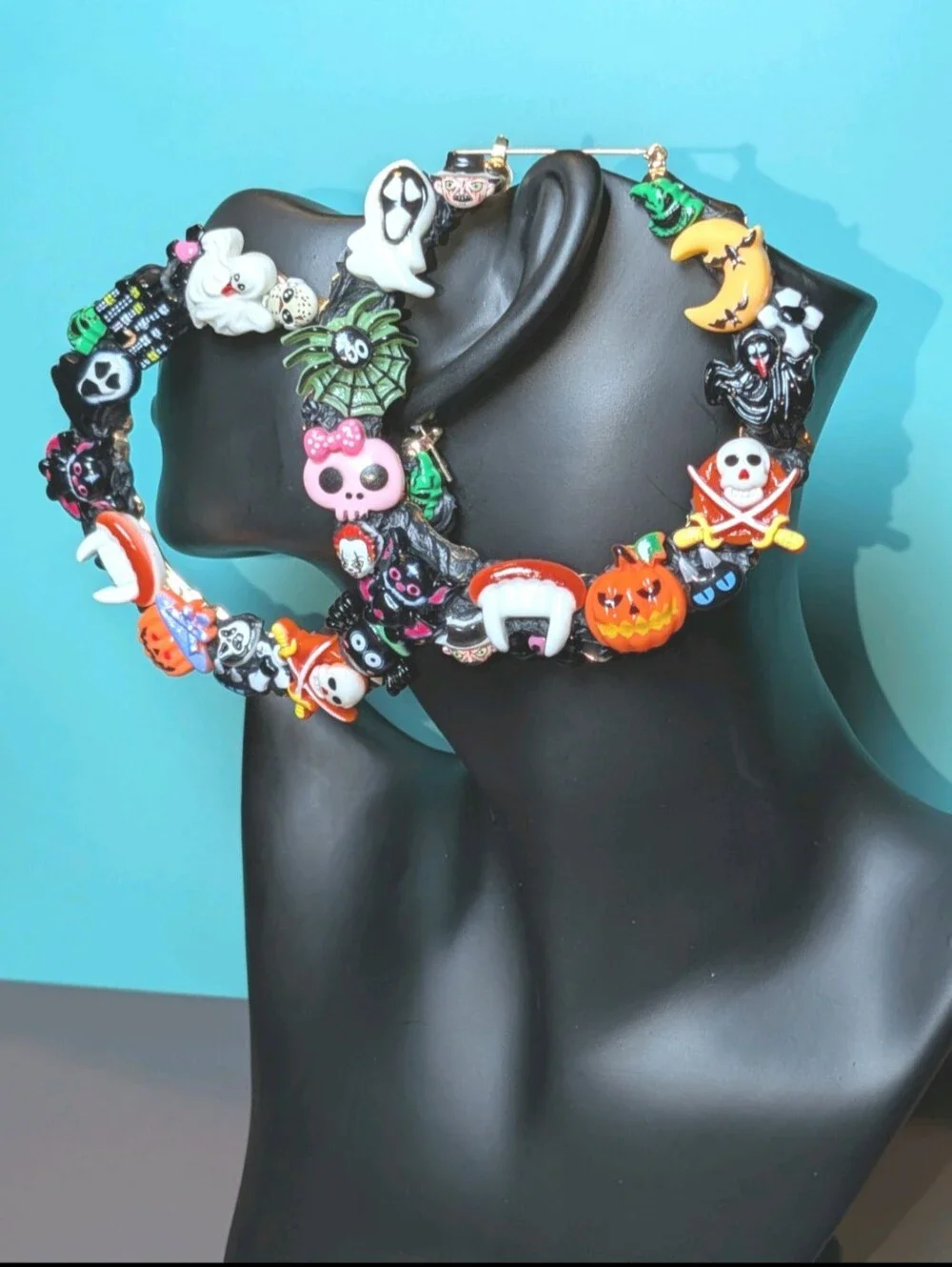 Hand Crafted Multicolor Halloween Charm Decoden Xl Hoop Earrings For Women